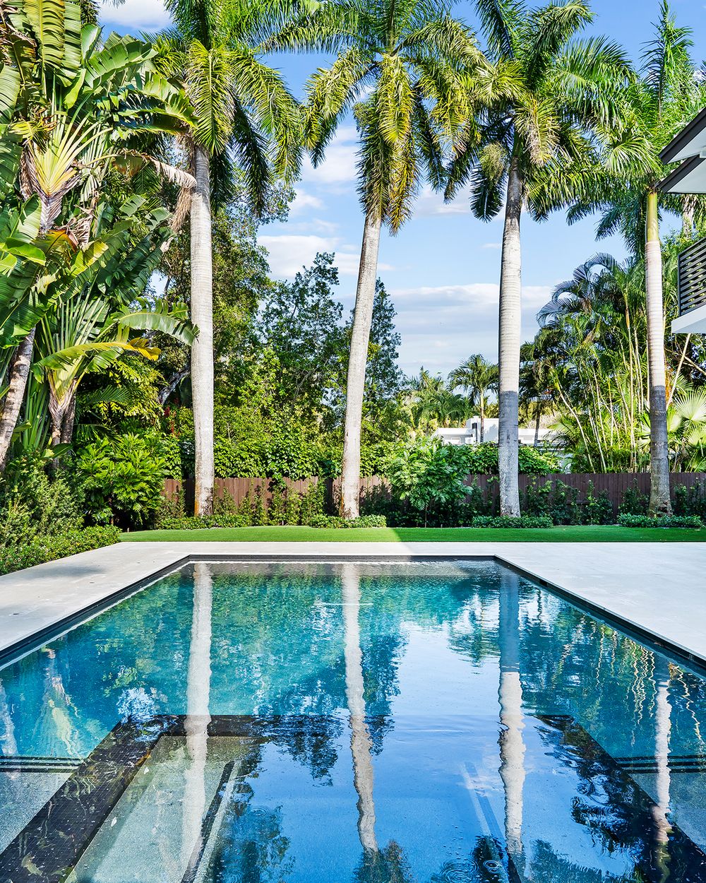Pool with palms reflected in the water